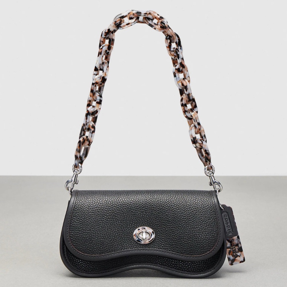Coach Coachtopia Wavy Dinky Bag w Acrylic Chain & Strap Black Pebble Leather NWT - Picture 7 of 16